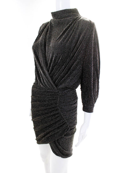 Iro Women's 3/4 Sleeve  Metallic Striped Mock Neck Dress Black Size 34