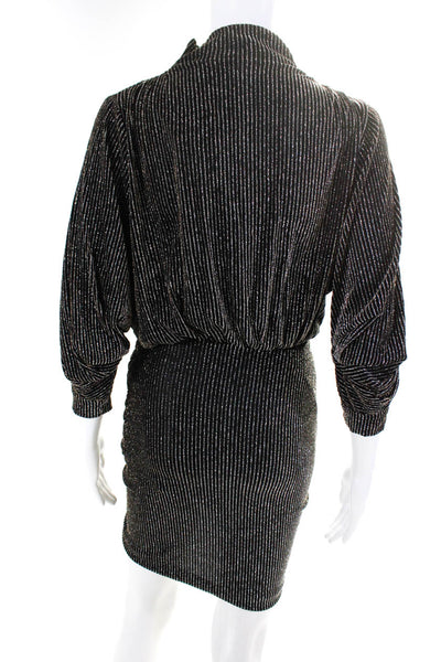 Iro Women's 3/4 Sleeve  Metallic Striped Mock Neck Dress Black Size 34