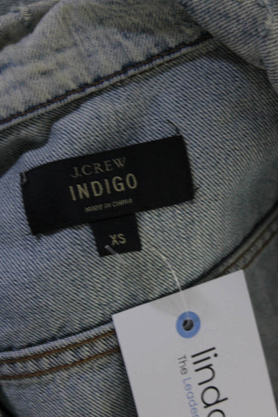 J Crew Indigo Womens Buttoned Long Sleeved Light Wash Jean Jacket Blue Size XS