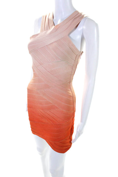 Stretta Womens Ombre Sleeveless V Neck Pleated Short Bodycon Dress Orange Size S