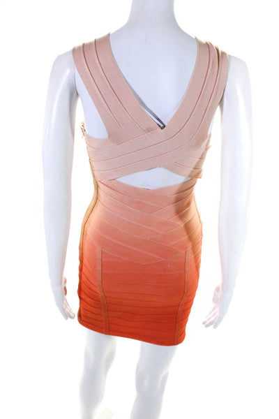 Stretta Womens Ombre Sleeveless V Neck Pleated Short Bodycon Dress Orange Size S
