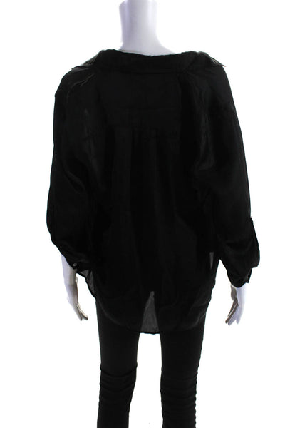 Vince Women's Long Sleeve Cowl Neck Collared Blouse Black Size 8