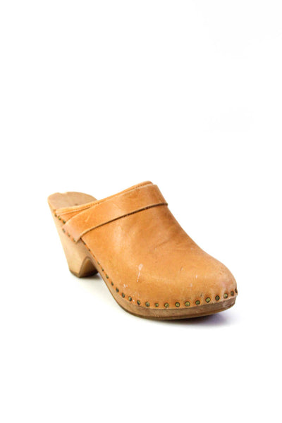 Isabel Marant Womens Leather Slip On Wooden Block Heel Clogs Orange Size 37 7