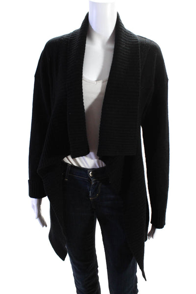 Neiman Marcus Cashmere Long Sleeve Wide Rib Knit Open Cardigan Black Size Small