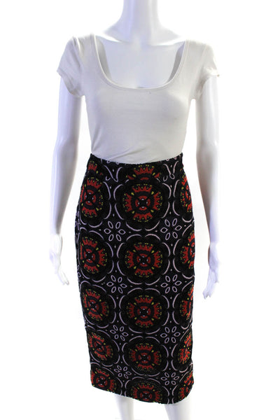 Boden Womens Back Zip Lace Embroidered Overlay Skirt Black Red Size 8