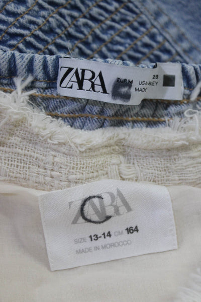 Zara Girls Jacket Denim Top White Blue Size 13-14 Medium Lot 2