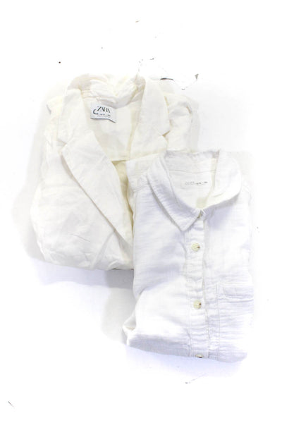 Zara Childrens Girls Button Down Long Sleeves Shirts White Size 13-14 Lot 2