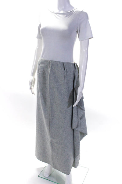Rene Lezard Womens Woven Fleece Ruffle Midi Pencil Skirt Gray Wool Size FR 36