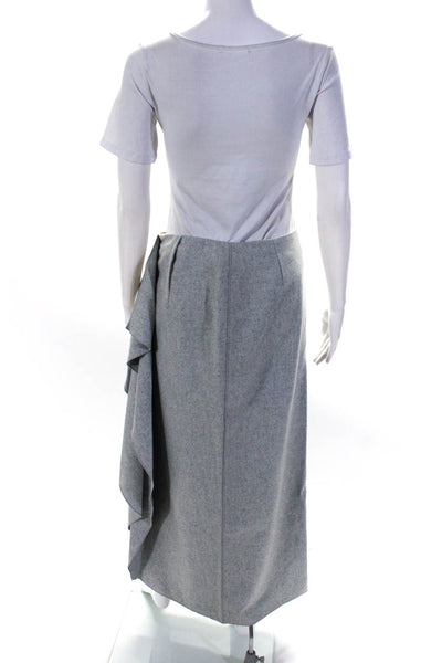 Rene Lezard Womens Woven Fleece Ruffle Midi Pencil Skirt Gray Wool Size FR 36