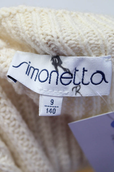 Simonetta Childrens Girls Thick Knit Crew Neck Poncho Sweater Ivory Wool Size 9