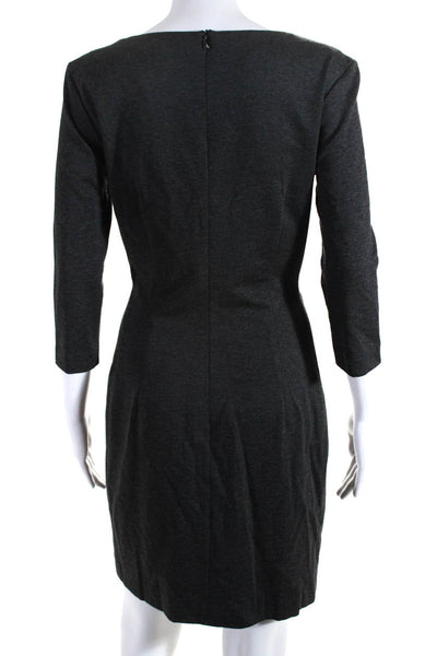 Amy Matto Womens Back Zip 3/4 Sleeve V Neck Twist Sheath Dress Gray Size 4