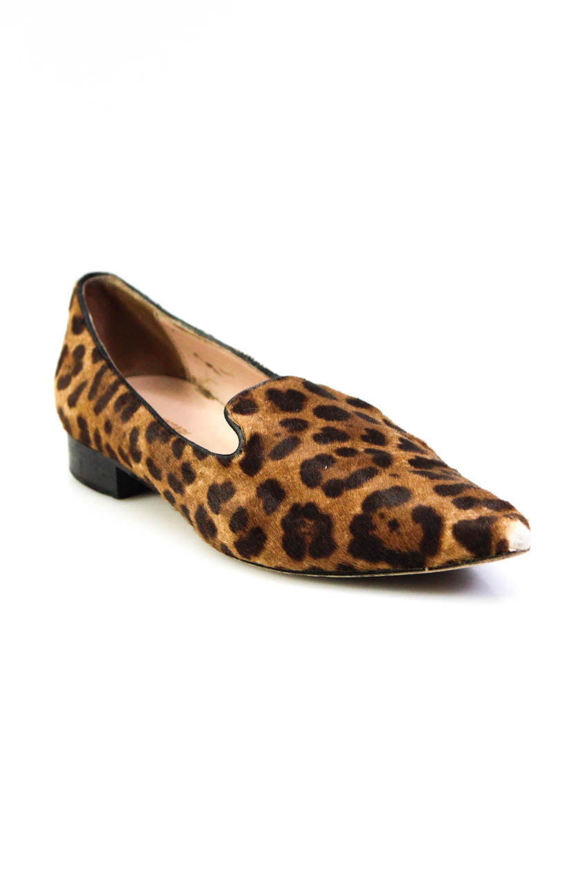 Andrea Carrano Leather Leopard Print Pointed Toe Slip On Flats