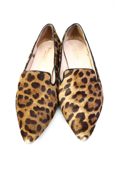 Andrea Carrano Leather Leopard Print Pointed Toe Slip On Flats Brown Size 9.5