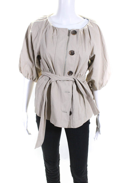 BCBG Max Azria Womens 3/4 Puff Sleeved Buttoned Tied Blouse Light Brown Size XS