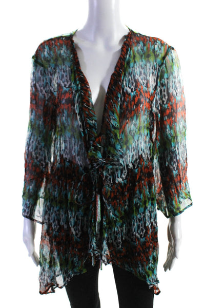Letarte Handmade Womens Abstract Print Woven Blouse Cardigan Multicolor Size M