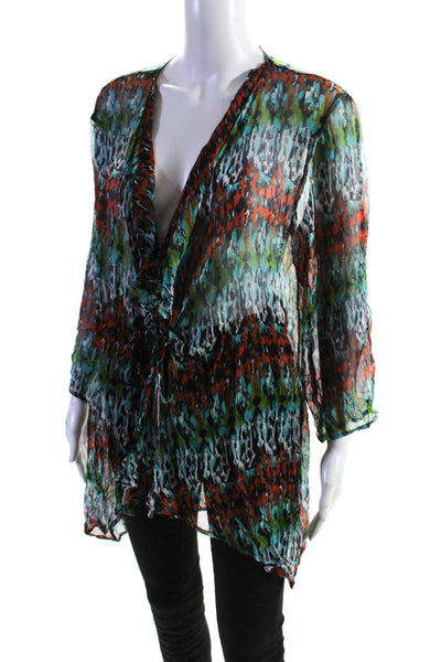 Letarte Handmade Womens Abstract Print Woven Blouse Cardigan Multicolor Size M
