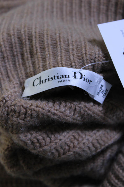 Christian Dior Womens Side Split Turtleneck Sweater Brown Cashmere Size Large