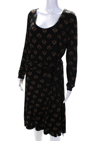 Boden Womens Floral Print V Neck A Line Wrap Dress Black Brown Size 14
