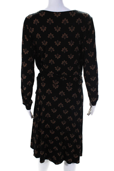 Boden Womens Floral Print V Neck A Line Wrap Dress Black Brown Size 14