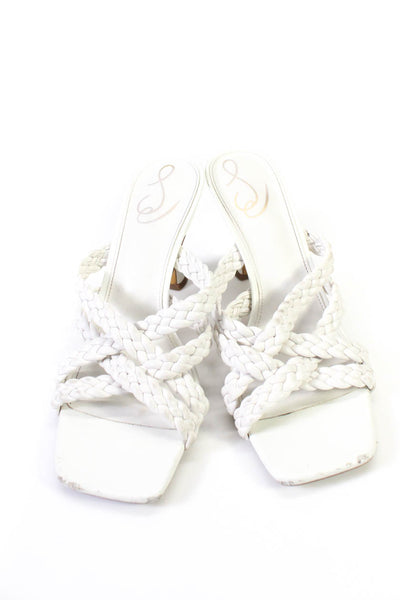 Sam Edelman Womens Braided Leather Stiletto Mules Sandals White Size 9.5