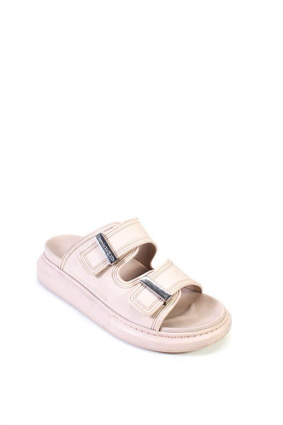 Alexander McQueen Womens Chunky Buckle Rubber Slides Sandals Light Pink Size 7