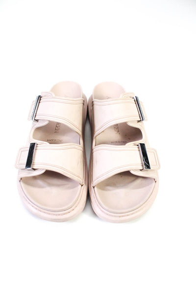 Alexander McQueen Womens Chunky Buckle Rubber Slides Sandals Light Pink Size 7