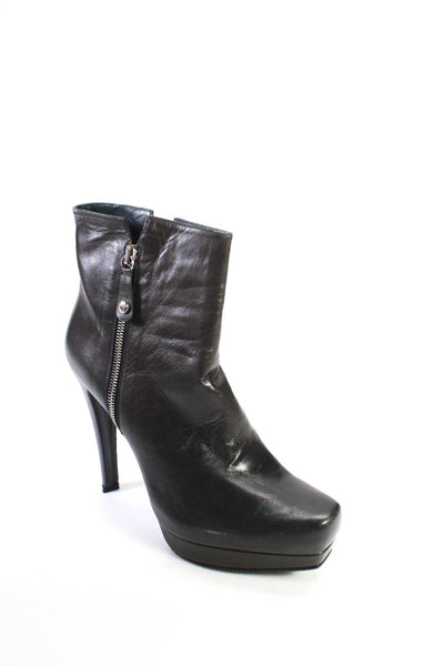 Stuart Weitzman Womens Chippy Leather Stiletto Ankle Boots Slate Gray Size 8