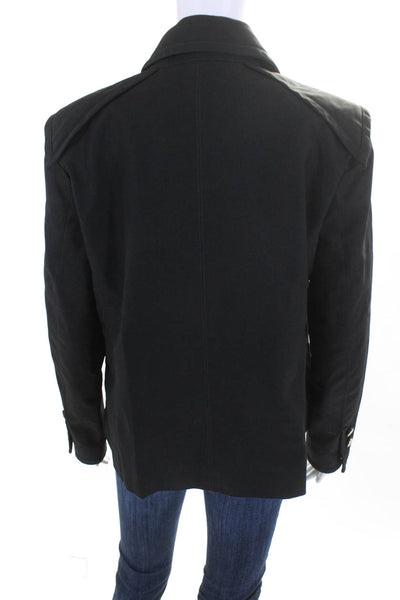 Chanel Womens Four Pocket Cotton Canvas Button Up Blazer Jacket Black FR 42