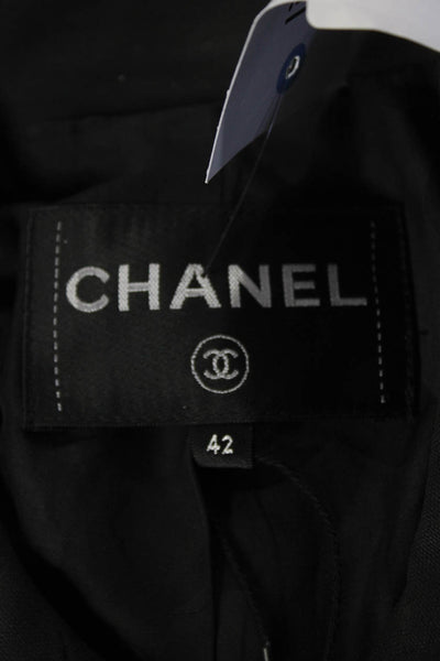 Chanel Womens Four Pocket Cotton Canvas Button Up Blazer Jacket Black FR 42