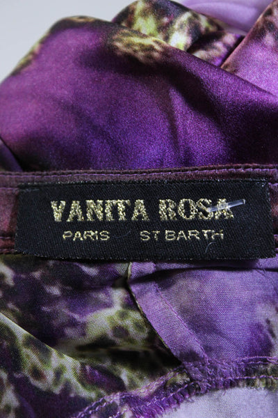 Vanita Rosa Womens Satin Abstract Print Long Sleeve Lace Up Blouse Purple Size S