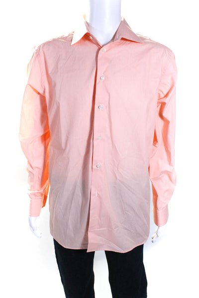 Eton Mens Cotton Pinstripe Print Button Down Dress Shirt Orange White Size 17