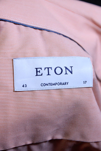Eton Mens Cotton Pinstripe Print Button Down Dress Shirt Orange White Size 17