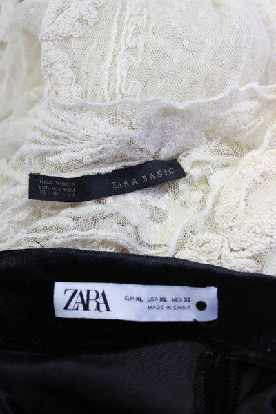 Zara Women's Round Neck Long Sleeves Lace Blouse Beige Size XL Lot 3