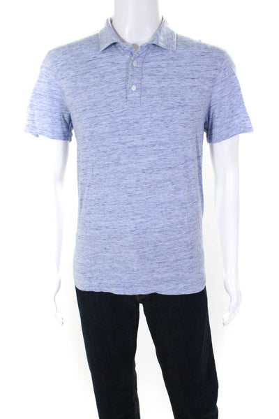 Michael Kors Mens Jersey Cotton Heathered Short Sleeve Polo Shirt Blue Size L