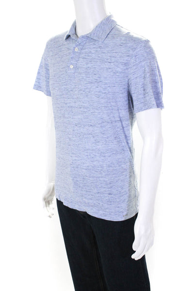 Michael Kors Mens Jersey Cotton Heathered Short Sleeve Polo Shirt Blue Size L