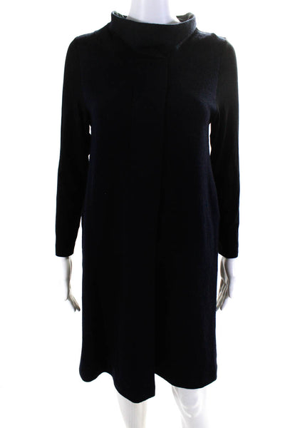 Whyci Milano Womens Long Sleeve Cowl Neck Shift Dress Navy Blue Black Size IT 40