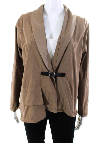 Sun Kim Womens Woven Leather Buckle Up Lightweight Jacket Top Beige Size S