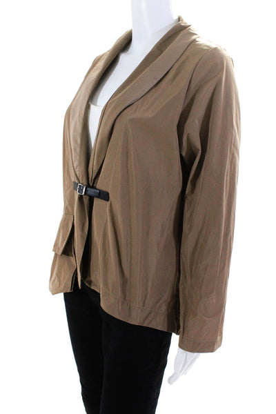 Sun Kim Womens Woven Leather Buckle Up Lightweight Jacket Top Beige Size S