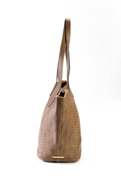 GiGi New York Womens Snakeskin Embossed Top Handle Tote Bag Large Taupe Handbag