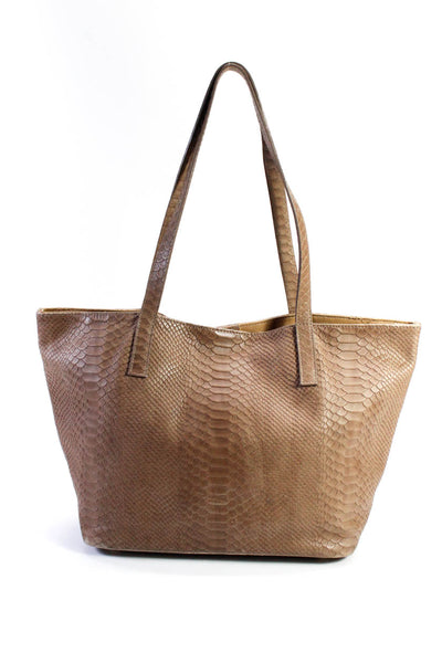 GiGi New York Womens Snakeskin Embossed Top Handle Tote Bag Large Taupe Handbag