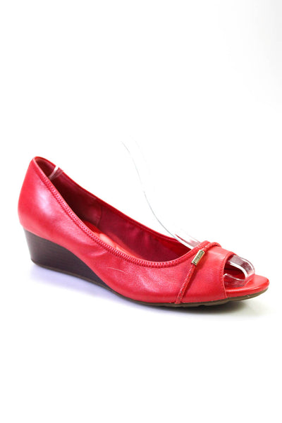Cole Haan Womens Leather Open Toe Gold Tone Wedge Pumps Red Size 10.5 B