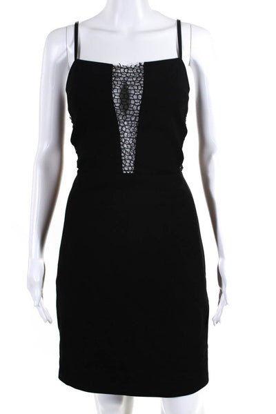 Bailey 44 Womens Black Mesh Detail Square Neck Sleeveless Pencil Dress Size L