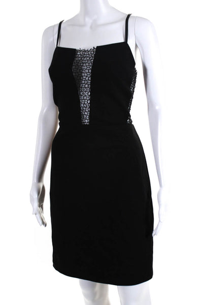 Bailey 44 Womens Black Mesh Detail Square Neck Sleeveless Pencil Dress Size L