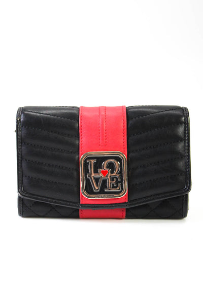 Love Moschino Womens Black Red Quilted Flap Bifold Wallet