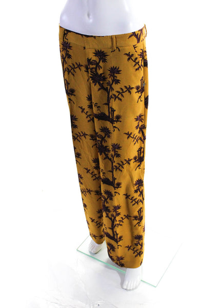 Scotch And Soda Womens Pleated Straight Leg Tree Printed Pants Brown Size Small