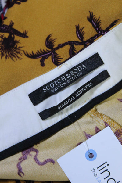 Scotch And Soda Womens Pleated Straight Leg Tree Printed Pants Brown Size Small