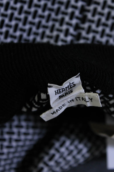Hermes Womens High Waist Knit Skinny Mosaique Leggings Pants Black White Wool Si