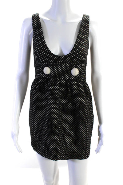 Manoush Women's Sleeveless Polka Dot Scoop Neck Mini Dress Black Size 38