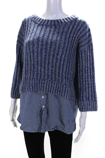 Thakoon Women's Crewneck Long Sleeves Sweater Blue Size XL