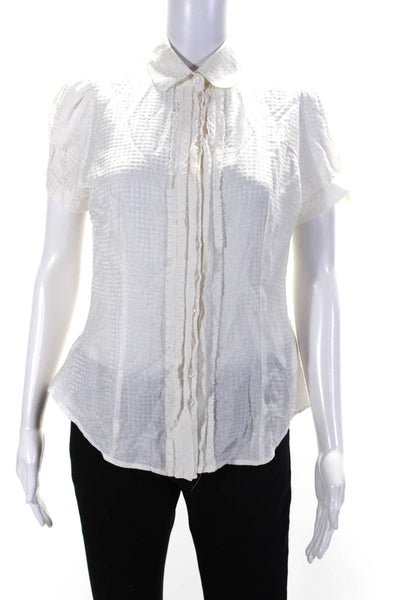 Anne Fontaine Women's Collar Short Sleeves Button Up Blouse Ivory Size 40